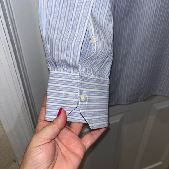 Canali Dress Shirt Mens 16 41 Blue Striped Long Sleeve Button Up Blue - Picture 10 of 14